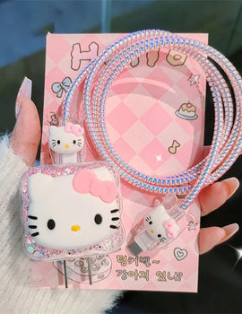 Hello Kitty Charger Data Cable Case Protector And Winding Kit For Apple 18W 20W Fast Charger Adapter Phone Charger Case