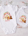 Personalized Matching Baby Bib & Romper Custom Name Animal Rainbow Printen Newborn Bibs Bodysuit Set Infant Shower Gift 2 Pcs