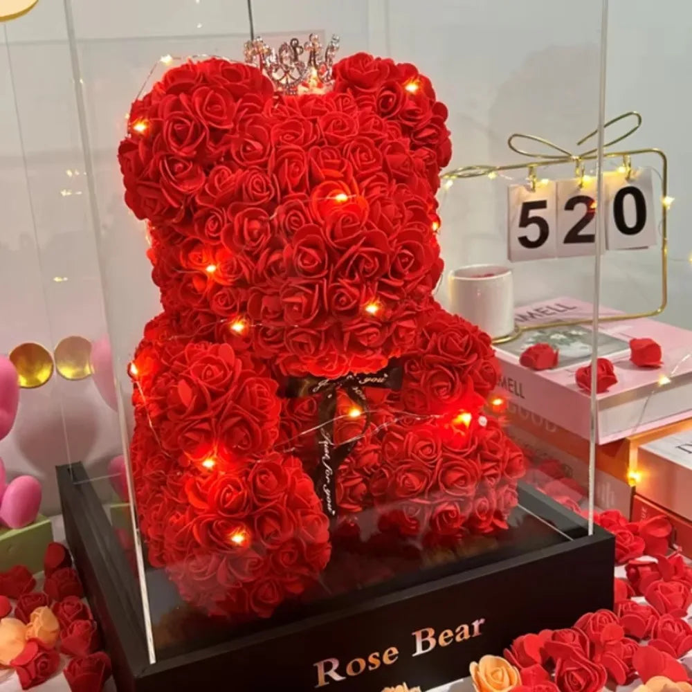 "Artificial Eternal Rose Teddy Bear – Perfect Mother's Day, Birthday, Valentine's Day, and Anniversary Gift & Decor Miniature"