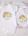 Personalized Matching Baby Bib & Romper Custom Name Animal Rainbow Printen Newborn Bibs Bodysuit Set Infant Shower Gift 2 Pcs