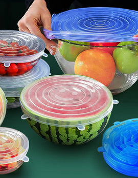 6 Pcs Silicone Cover  Stretch Lids for Kitchen Microwave Food Covers Bowl Caps Elastic Silicone Lid Cap Universal Adaptable Lids