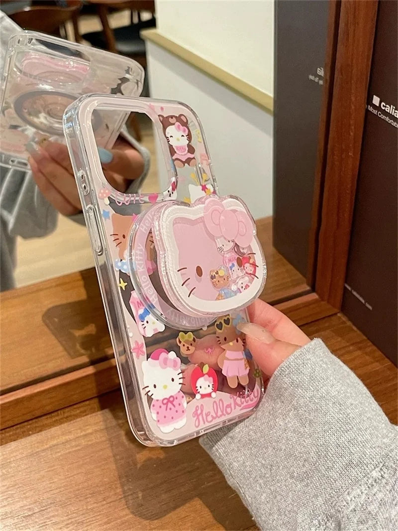 "Cartoon Cute Hello Kitty MagSafe Wireless Charging Phone Case for iPhone 12, 13, 14, 15, 16 Pro Max – 3D KT Magnetic Stand Cover, Cute Design, Shockproof Protection, Perfect for Hello Kitty Fans"