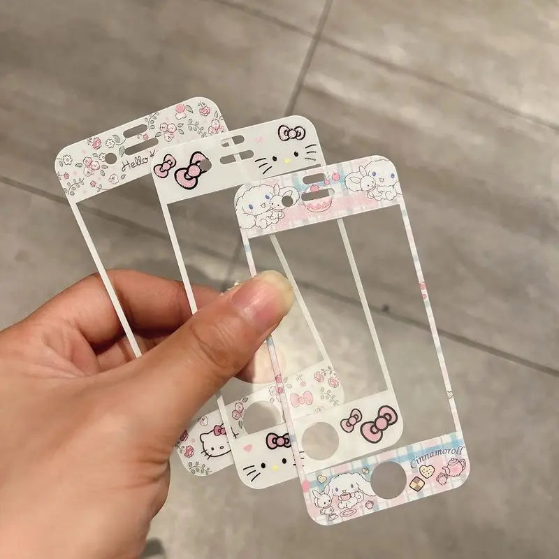 Cartoon Pattern Screen Protector Full Cover Tempered Glass for Iphone 4 4S 5 5S Sanrio Melody Kitty Kuromi Cute Screenprotectors