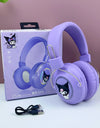 Hello Kitty Bluetooth Headphones Sanrio Kuromi Cartoon Wireless Sports Earphones with LED Lights Gaming Headsets Noise Reduction