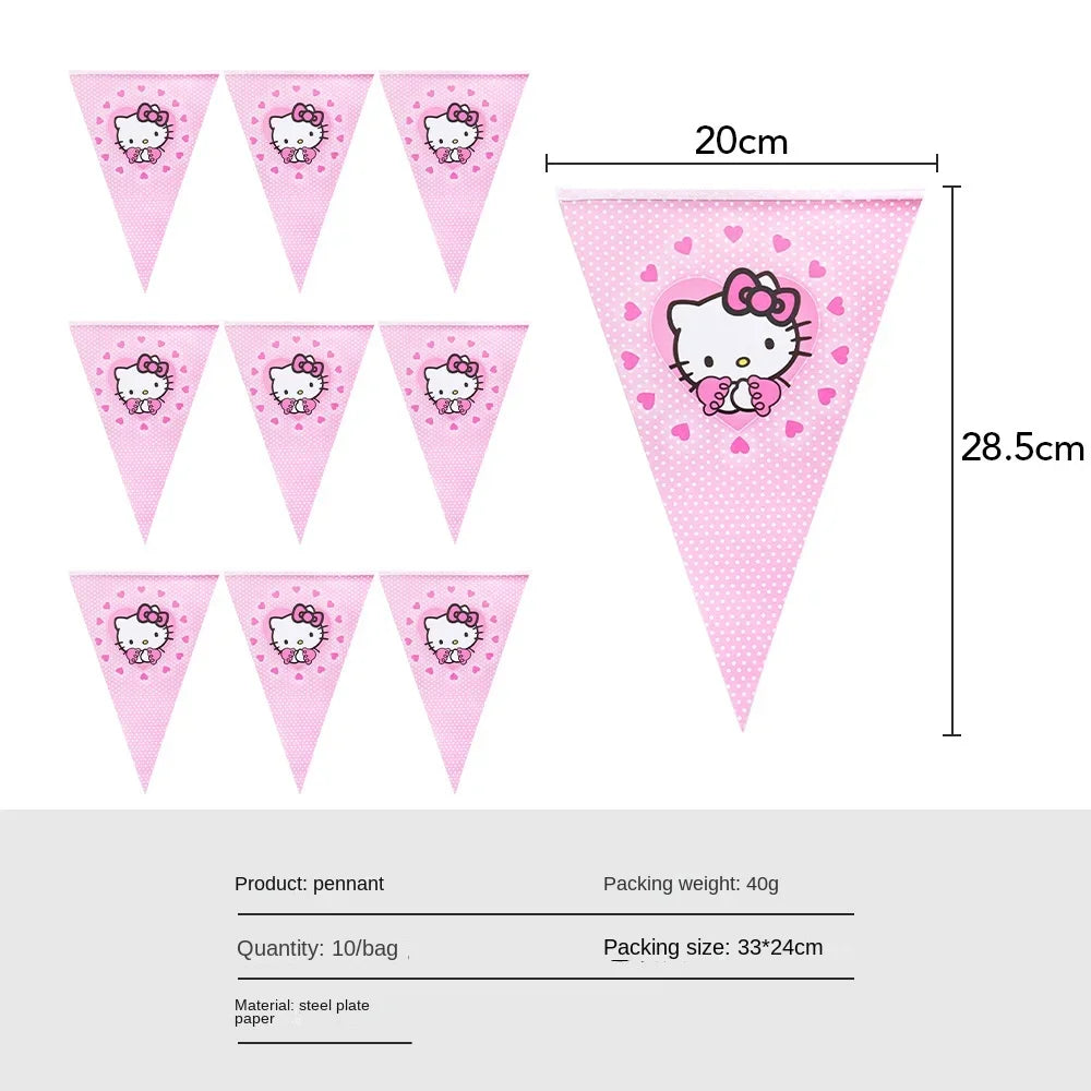 Anime Cartoon Characters Around Hello Kitty Theme Party Banner Decoration Kit Children's Birthday Party Invitation Card