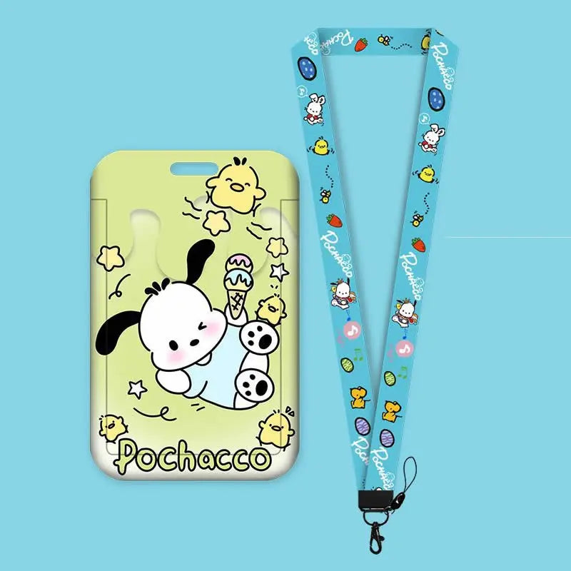 Cartoon Sanrio Hello Kitty Lanyard Card Sleeve ID Card Holder Bus Subway Access Work Permit Card Neck Strap Hang Rope Lariat