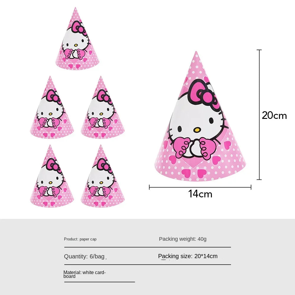 Anime Cartoon Characters Around Hello Kitty Theme Party Banner Decoration Kit Children's Birthday Party Invitation Card