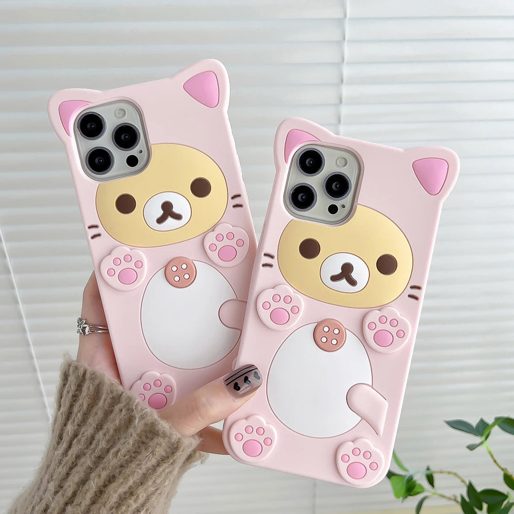 Kawaii Rilakkuma Bear Soft Silicone Cover Case For iPhone 16 15 14 13 12 Mini 11 Pro X XS Max XR 6 6S 7 8 Plus SE