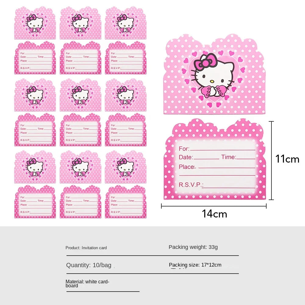 Anime Cartoon Characters Around Hello Kitty Theme Party Banner Decoration Kit Children's Birthday Party Invitation Card