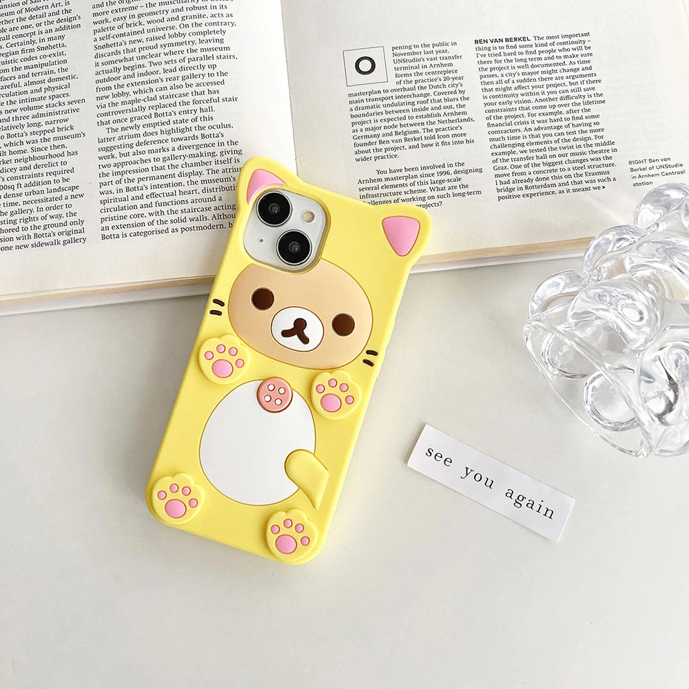 Kawaii Rilakkuma Bear Soft Silicone Cover Case For iPhone 16 15 14 13 12 Mini 11 Pro X XS Max XR 6 6S 7 8 Plus SE