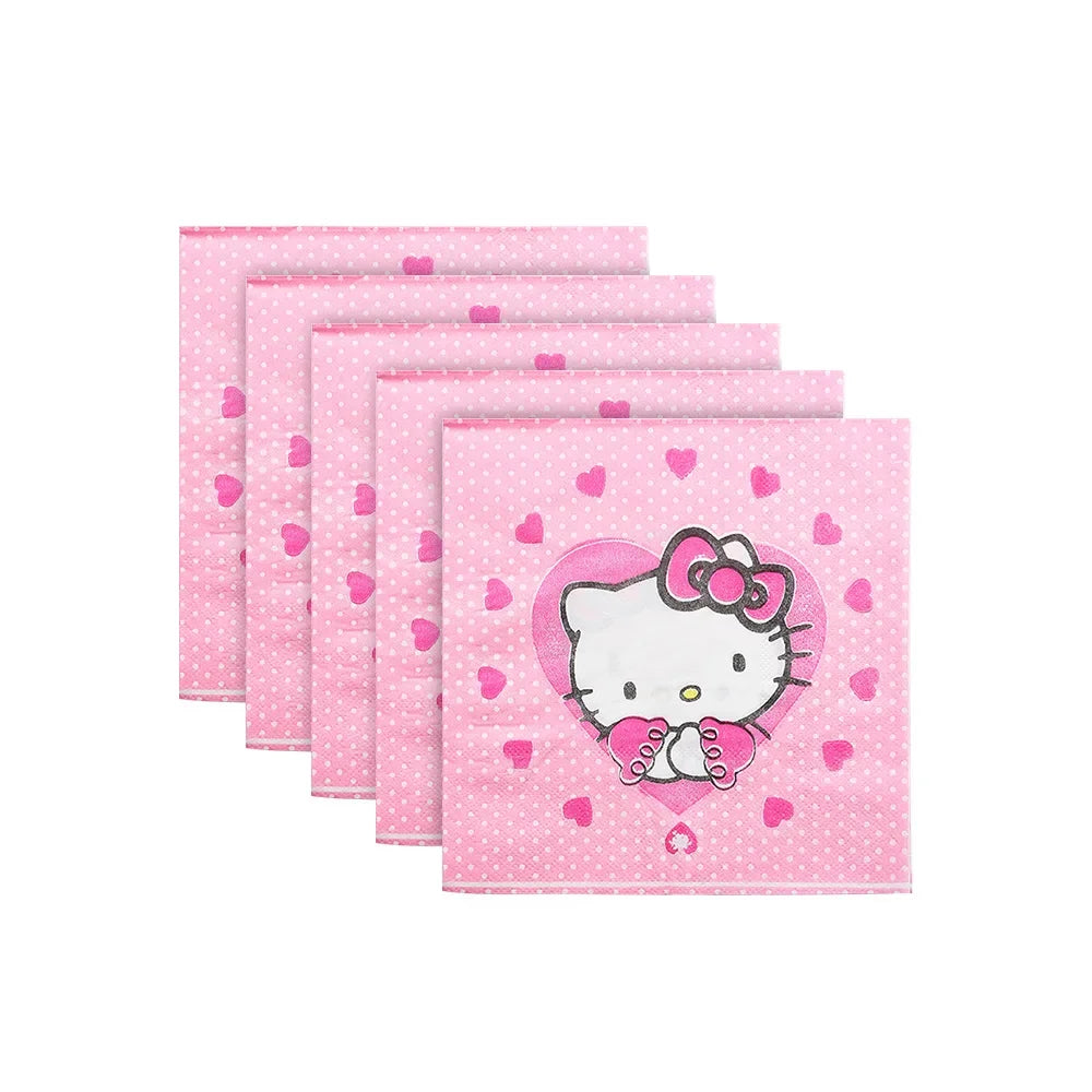 Anime Cartoon Characters Around Hello Kitty Theme Party Banner Decoration Kit Children's Birthday Party Invitation Card