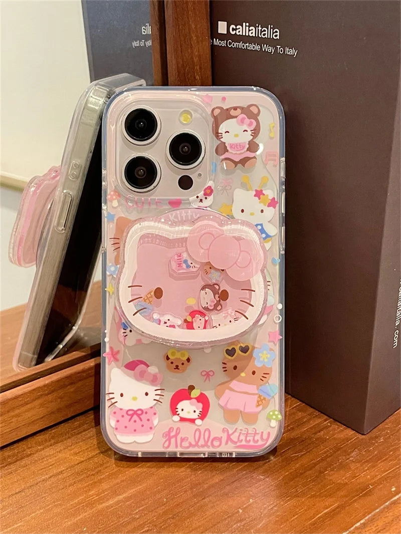 "Cartoon Cute Hello Kitty MagSafe Wireless Charging Phone Case for iPhone 12, 13, 14, 15, 16 Pro Max – 3D KT Magnetic Stand Cover, Cute Design, Shockproof Protection, Perfect for Hello Kitty Fans"