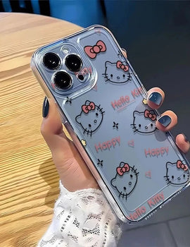 Sanrio Hello Kitty KT Head Bow Phone Case For iPhone 16 15 14 13 Pro Max 11 12 13 Pro X XR 7 8 Plus Cute Girl Y2K Creative Cover