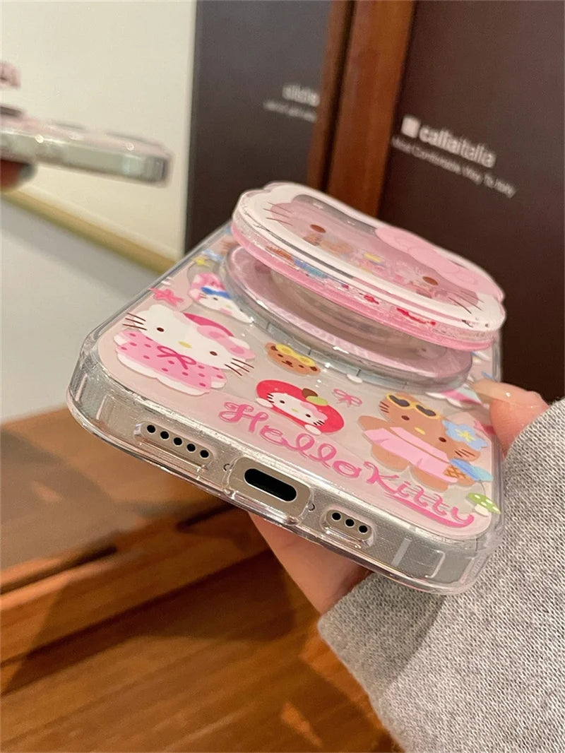 "Cartoon Cute Hello Kitty MagSafe Wireless Charging Phone Case for iPhone 12, 13, 14, 15, 16 Pro Max – 3D KT Magnetic Stand Cover, Cute Design, Shockproof Protection, Perfect for Hello Kitty Fans"