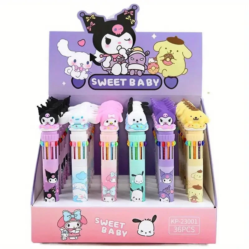 Sanrio Cartoon Ballpoint Pen 1/6pcs Kuromi Hello Kitty Cinnamoroll 10 Color 0.7 School Student Stationery Draw Wrirte Mark Pen