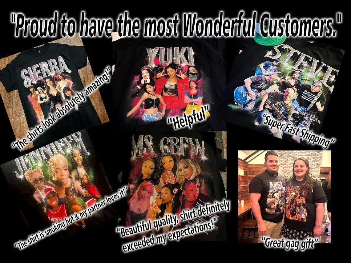 "Custom Bootleg Rap T-Shirt – Personalized 90s Vintage Photo Design, Long or Short Sleeves, Customizable Gift for Girlfriend"