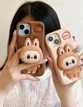 For iPhone 16 15 14 13 12 11 Pro 7 8 Plus X XS Max XR Kawaii LaBuBu Soft Silicone Cover With Holder Case