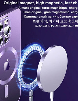 Magnetic Plating Case For iPhone 15 16 14 Plus 13 12 11 Pro Max Camera Lens Protector Glass For Magsafe Wireless Charger Cover