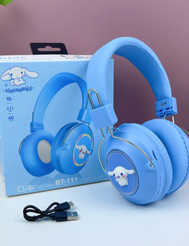 Hello Kitty Bluetooth Headphones Sanrio Kuromi Cartoon Wireless Sports Earphones with LED Lights Gaming Headsets Noise Reduction