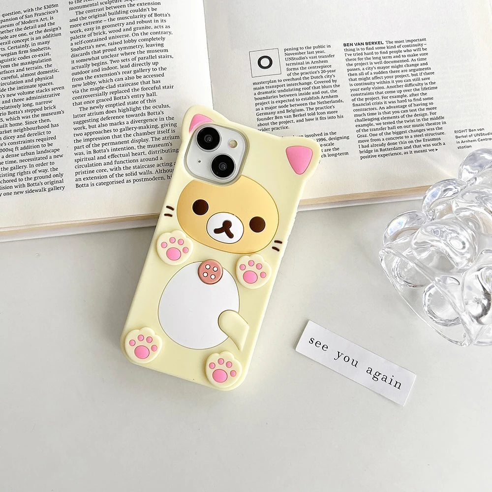 Kawaii Rilakkuma Bear Soft Silicone Cover Case For iPhone 16 15 14 13 12 Mini 11 Pro X XS Max XR 6 6S 7 8 Plus SE