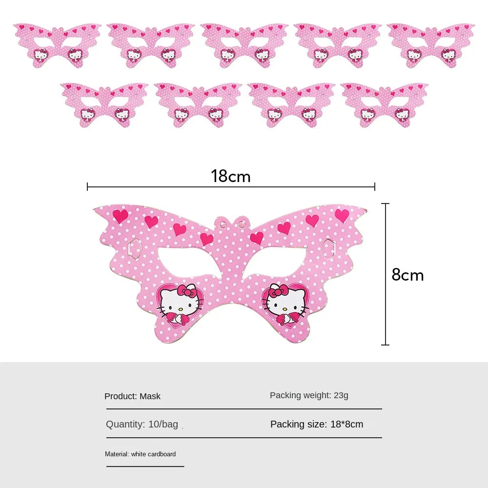 Anime Cartoon Characters Around Hello Kitty Theme Party Banner Decoration Kit Children's Birthday Party Invitation Card