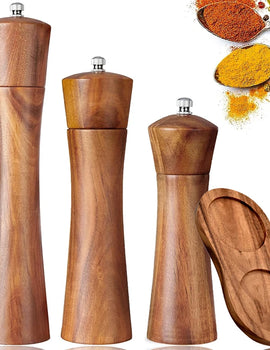 "FLYMUYU Acacia Wood Salt and Pepper Grinder – Adjustable Ceramic Spice Mill for Kitchen Cooking"