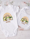 Personalized Matching Baby Bib & Romper Custom Name Animal Rainbow Printen Newborn Bibs Bodysuit Set Infant Shower Gift 2 Pcs