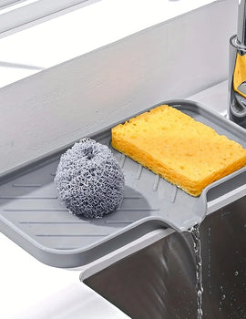 "Silicone Sink Tray with Drain – Soap, Sponge, and Scrubber Brush Storage Holder for Kitchen Countertop Organizer"