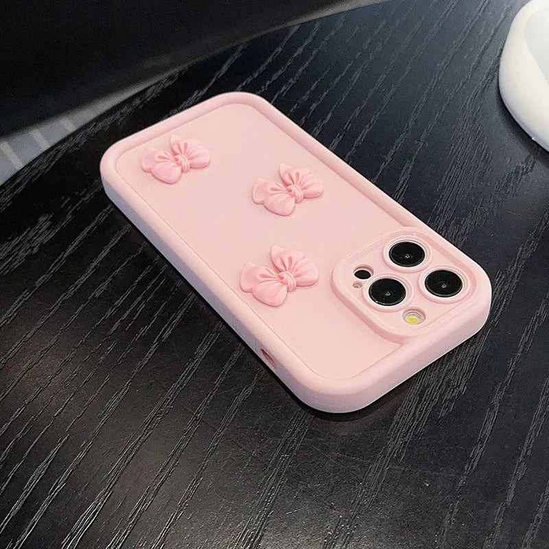 3D Pink Cute Butterfly Silicone Soft Phone Case for iPhone (16, 15, 14, 13, 12, 11, Pro Max, XS, XR, X, 7, 8 Plus, SE) – Shockproof Candy Cover