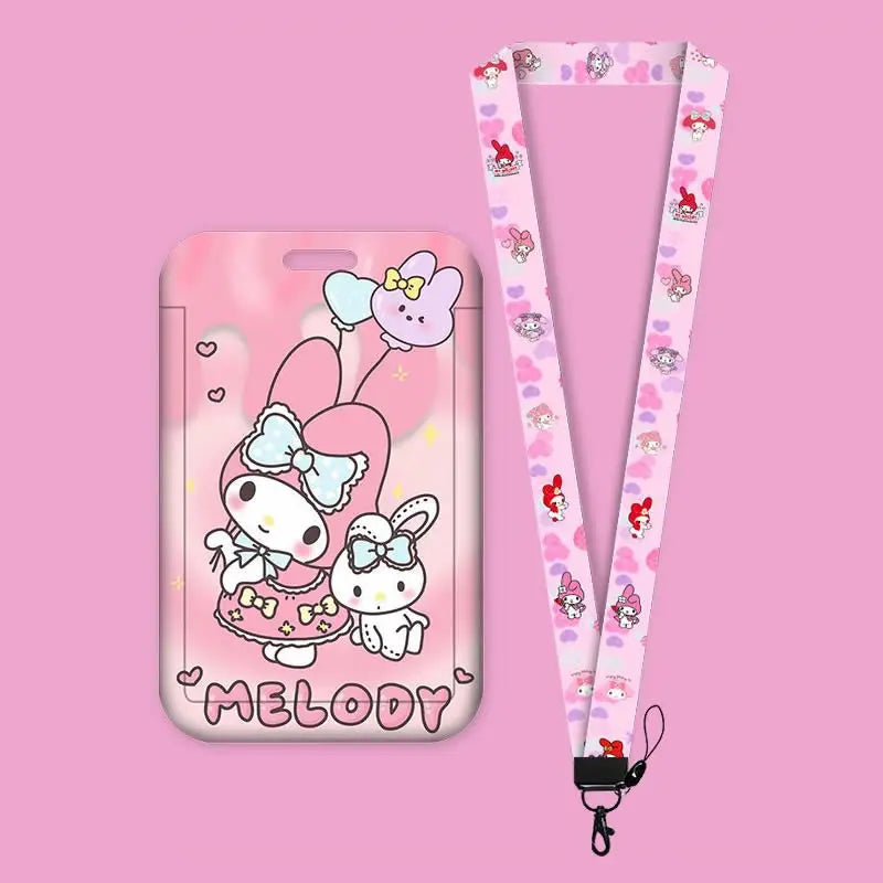 Cartoon Sanrio Hello Kitty Lanyard Card Sleeve ID Card Holder Bus Subway Access Work Permit Card Neck Strap Hang Rope Lariat