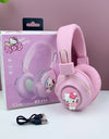 Hello Kitty Bluetooth Headphones Sanrio Kuromi Cartoon Wireless Sports Earphones with LED Lights Gaming Headsets Noise Reduction