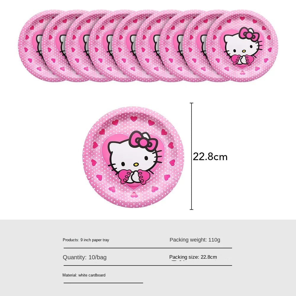 Anime Cartoon Characters Around Hello Kitty Theme Party Banner Decoration Kit Children's Birthday Party Invitation Card