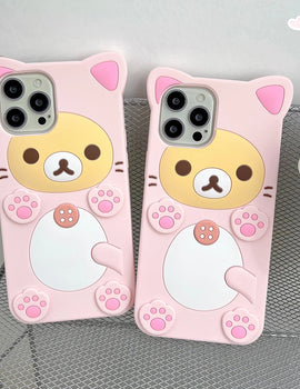 Kawaii Rilakkuma Bear Soft Silicone Cover Case For iPhone 16 15 14 13 12 Mini 11 Pro X XS Max XR 6 6S 7 8 Plus SE