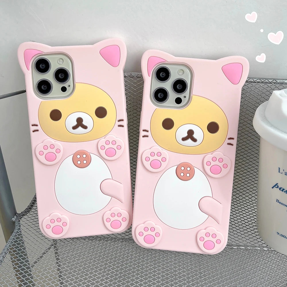 Kawaii Rilakkuma Bear Soft Silicone Cover Case For iPhone 16 15 14 13 12 Mini 11 Pro X XS Max XR 6 6S 7 8 Plus SE