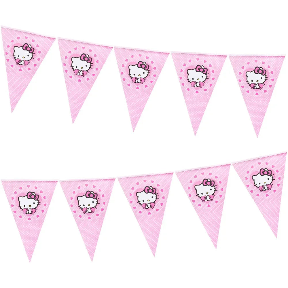 Anime Cartoon Characters Around Hello Kitty Theme Party Banner Decoration Kit Children's Birthday Party Invitation Card