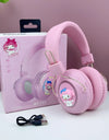 Hello Kitty Bluetooth Headphones Sanrio Kuromi Cartoon Wireless Sports Earphones with LED Lights Gaming Headsets Noise Reduction