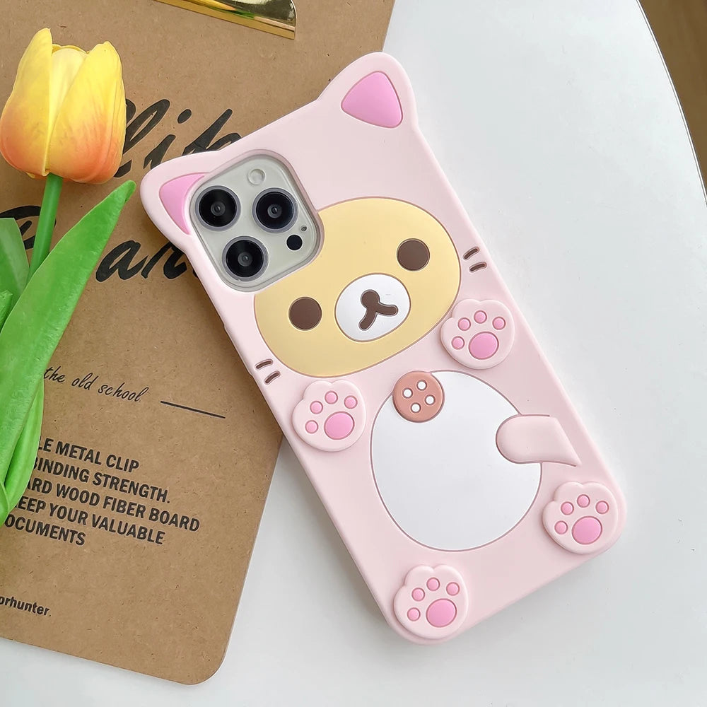 Kawaii Rilakkuma Bear Soft Silicone Cover Case For iPhone 16 15 14 13 12 Mini 11 Pro X XS Max XR 6 6S 7 8 Plus SE