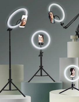 "YouTube Vlog Ring Light – LED Selfie Circular Photo & Video Camera Lamp with Phone Holder, Studio Lighting for Content Creation"