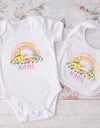 Personalized Matching Baby Bib & Romper Custom Name Animal Rainbow Printen Newborn Bibs Bodysuit Set Infant Shower Gift 2 Pcs