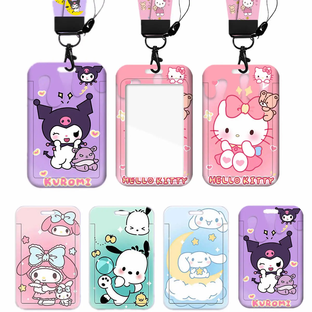 Cartoon Sanrio Hello Kitty Lanyard Card Sleeve ID Card Holder Bus Subway Access Work Permit Card Neck Strap Hang Rope Lariat