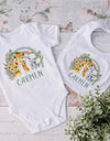 Personalized Matching Baby Bib & Romper Custom Name Animal Rainbow Printen Newborn Bibs Bodysuit Set Infant Shower Gift 2 Pcs