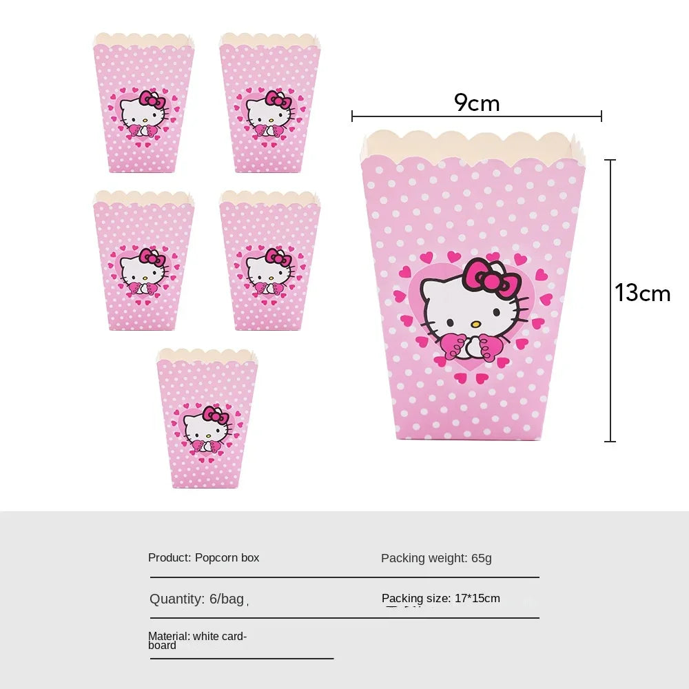 Anime Cartoon Characters Around Hello Kitty Theme Party Banner Decoration Kit Children's Birthday Party Invitation Card