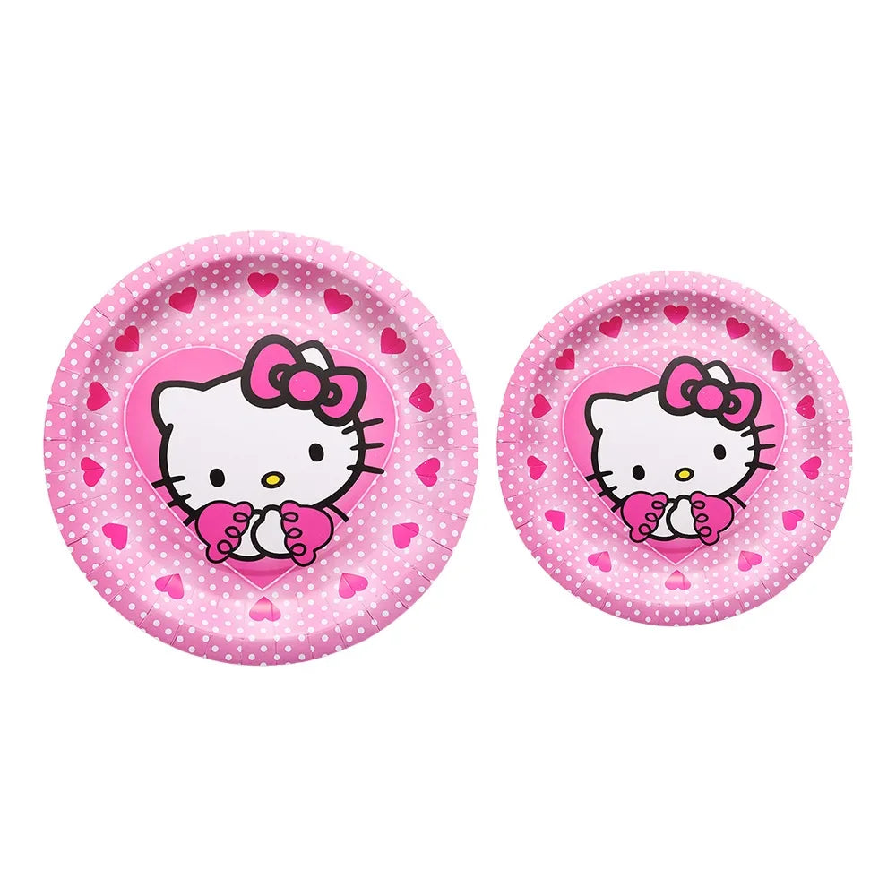 Anime Cartoon Characters Around Hello Kitty Theme Party Banner Decoration Kit Children's Birthday Party Invitation Card