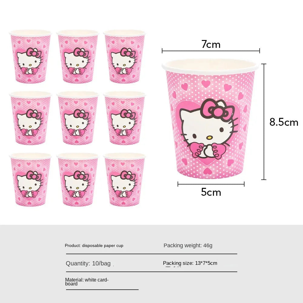 Anime Cartoon Characters Around Hello Kitty Theme Party Banner Decoration Kit Children's Birthday Party Invitation Card