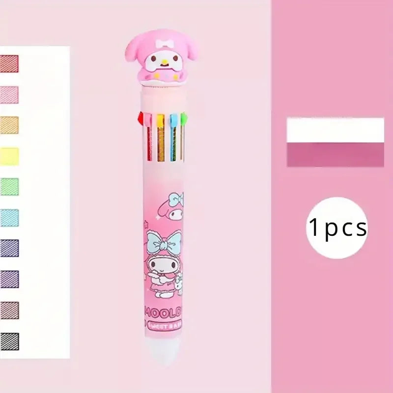 Sanrio Cartoon Ballpoint Pen 1/6pcs Kuromi Hello Kitty Cinnamoroll 10 Color 0.7 School Student Stationery Draw Wrirte Mark Pen