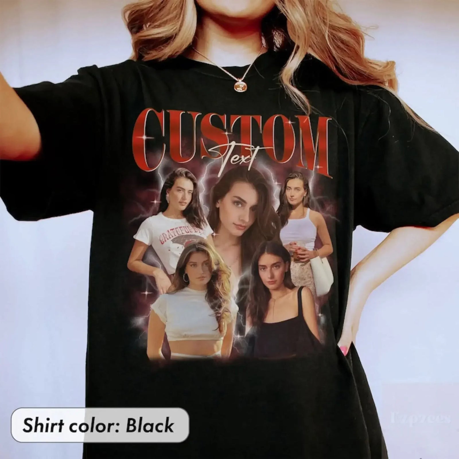"Custom Bootleg Rap T-Shirt – Personalized 90s Vintage Photo Design, Long or Short Sleeves, Customizable Gift for Girlfriend"
