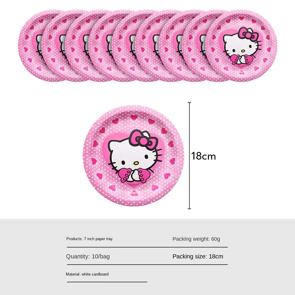 Anime Cartoon Characters Around Hello Kitty Theme Party Banner Decoration Kit Children's Birthday Party Invitation Card