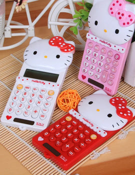 Kawaii Hello Kitty Cute Sanrio new cartoon portable computer push-back Pocket calculator girl learning electronic computer gift