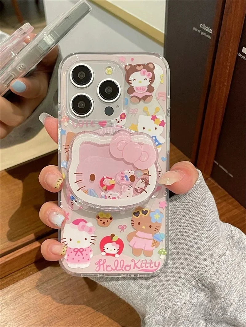 "Cartoon Cute Hello Kitty MagSafe Wireless Charging Phone Case for iPhone 12, 13, 14, 15, 16 Pro Max – 3D KT Magnetic Stand Cover, Cute Design, Shockproof Protection, Perfect for Hello Kitty Fans"